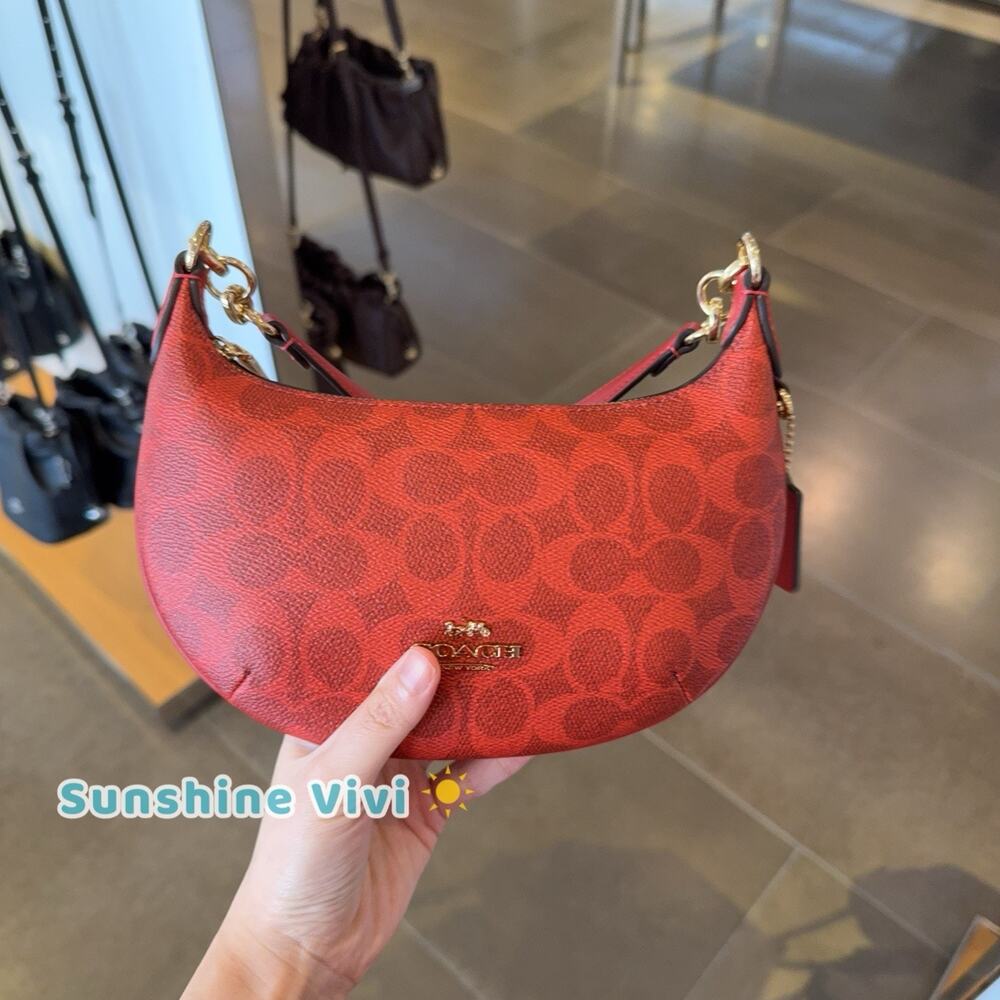 NWT Coach Mini Payton Bag In Signature Canvas CEL06 IM/CRIMSON